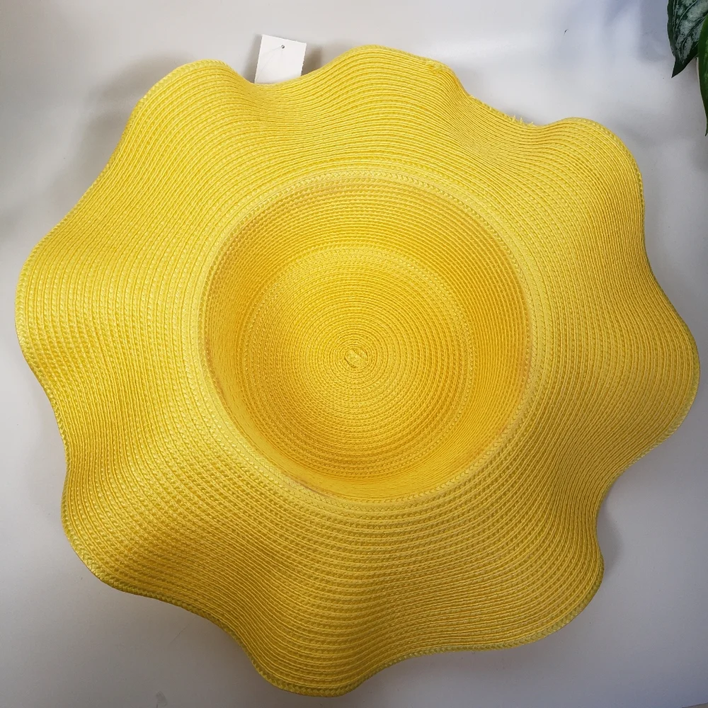 Bright Yellow Straw w/ Wavy Rim Edges -  Beach Coastal Resort Bright & Cheerful